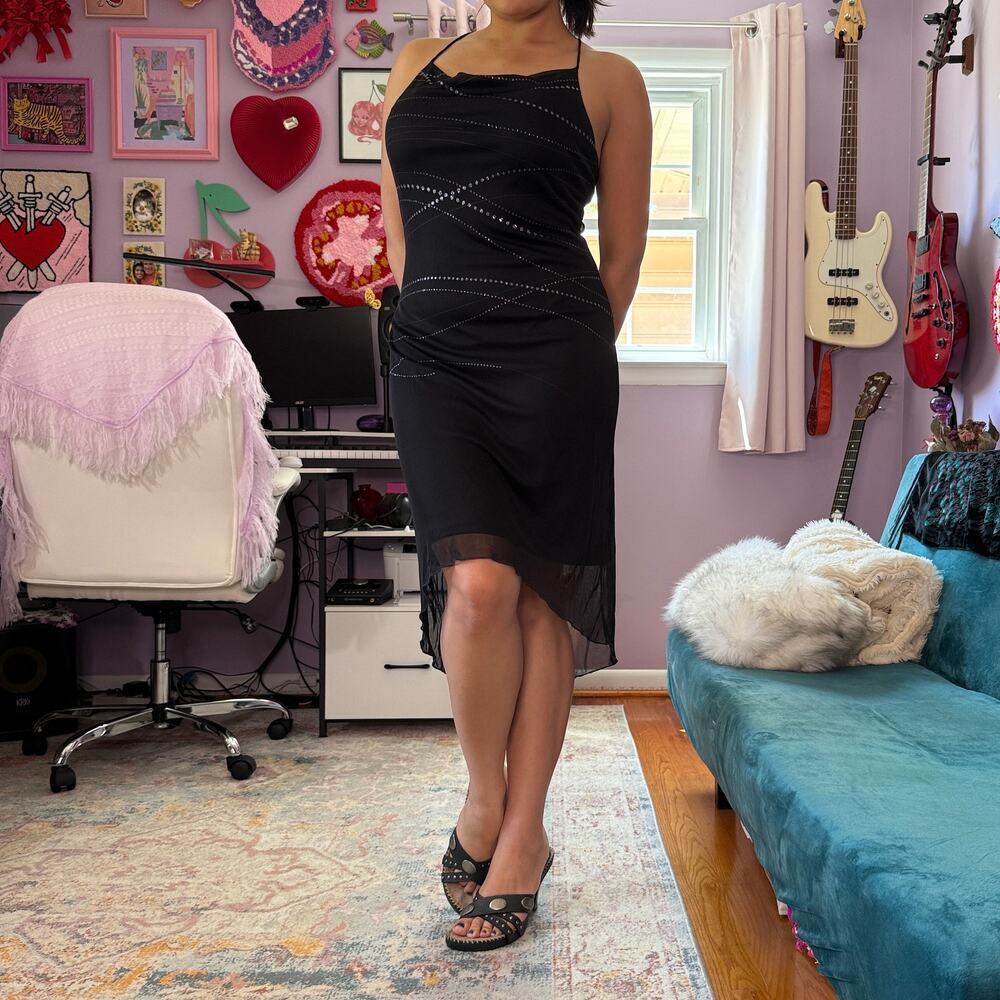 Vintage 90s black and silver midi bodycon dress